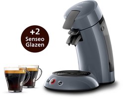 Philips Senseo koffiepadmachine – Inclusief 2 Gratis Senseo glazen - Crema Plus – 1 of 2 koffie tegelijk - Blauw - HD7806/52