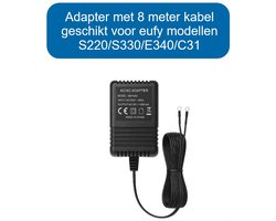Adapter speciaal voor eufy deurbellen - AC18V 1A - geschikt voor S220/S330/E340/C31 - 8 meter kabel - hoge kwaliteit - werkt gegarandeerd
