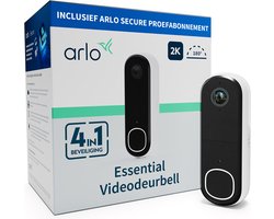 Arlo 2K draadloze video deurbel met camera, 1 deurbel, wit
