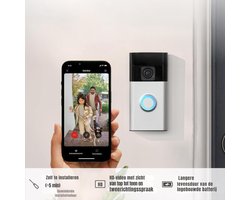 Aurixi® Deurbel met Camera en WiFi – 1 stuk - Deurbel met Ring Geluid – Slimme Deurbel Waterdicht – Beveiligingscamera met Nachtzicht – Sirene Alarm / Beweging Detectie / Meldingen – Geen Batarijen - Zwart - 6cm x 2cm x 13cm