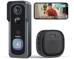 BOIFUN 2K Ultra HD Slimme Draadloze Video Deurbel Met Camera - Video Deurbel Zonder Abonnement - Video Deurbel met Camera - Deurbel Draadloos WiFi - 166° Breed Gezichtsveld - Incl. Gong
