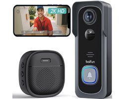 BOIFUN J1 Slimme Video Deurbel met Camera - Deurbelcamera draadloos - 2K-videodeurbel met bel - 2-weg audio - directe waarschuwing - Live videogesprek, 24/7 opname, Mens- en bewegingsdetectie - 2,4G wifi - Geen abonnementskosten