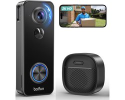 BOIFUN J7 Slimme Video Deurbel met Camera - Video Doorbell - MP Ultra HD - Wifi deurbel - Nachtzicht - Draadloos/Batterij - Live videogesprek, 24/7 opname, Mens- en bewegingsdetectie - Zwart
