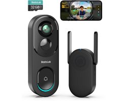 BOTSLAB 5 MP batterij deurbel met camera, draadloze videodeurbel met 1:1 hoofd tot voetweergave, 360° slimme video-deurbel met AI/radar/PIR-detectie, 2,4 GHz wifi, 2-weg audio, zonder maandelijkse