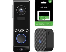 CASIVO® Deurbellen Met Camera - 2 Camera's - Premium Versie - Draadloos - Batterij en Oplader - Slimme Deurbel - Top tot teen zicht - Wifi Deurbel - Geen Abonnement Nodig - Draadloos - Zwart - GRATIS 128GB Geheugen SD-Kaart