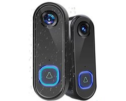 Deurbel met Camera en WiFi – 1 stuk - Deurbel met Ring Geluid – Slimme Deurbel Waterdicht – Beveiligingscamera met Nachtzicht – Sirene Alarm / Beweging Detectie / Meldingen – Geen Batarijen - Zwart