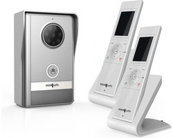 Doorsafe 4260 + 2 x scherm - Draadloze camera deurbel - 2 x 2.4″ Scherm - Draadloos, standaard bereik - Deurbel op stroom of 2 x type C batterijen - Laag resolutie beeld - Full Duplex audio - Opslag foto's in scherm