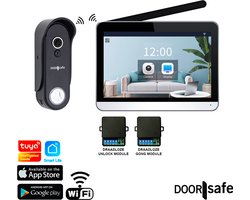 Doorsafe 4655 PRO + WIFI & APP - HD draadloze internet camera deurbel + 7" Touchscherm - deurbel op accu of stroom - draadloos, langer bereik - scherm verbinden via 2,4 / 5Ghz WiFi & app - PIR bewegingssensor - 32Gb SD-kaart + Draadloze unlock module