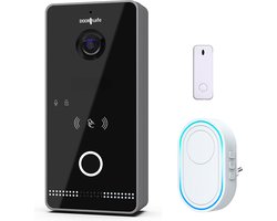 Doorsafe 6676 PRO | HD internet deurbel met camera + Direct POE IEEE 802.3af & Mifare Chipreader | Zwart/Donkergrijs | 2.4/5Ghz WiFi of Netwerkkabel | 32Gb & NAS + draadloze WiFi gong + 433 Mhz zender
