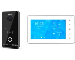 Doorsafe 6677 PRO | HD internet deurbel met camera + Direct POE IEEE 802.3af & Mifare Chipreader | Zwart/Donkergrijs | 2.4/5Ghz WiFi of Netwerkkabel | 32Gb & NAS + 7 inch touch kleuren scherm