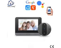 Draadloos WIFI videofoon/intercom met binnen scherm voor inbouw kijkgat deur App Smart life T-2100.