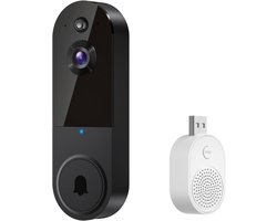 Draadloze beveiligingsdeurbelcamera, geen abonnement vereist, HD-nachtzicht videodeurbel, intercom op afstand, persoonsdetectie, geschikt voor huisbeveiliging, appartementseigenaren en huurders (T52 Zwart)