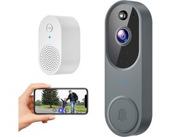 Draadloze Deurbel Camera 1080P - AI Mens Detectie & Nachtzicht - Tweeweg Audio & Cloud Opslag (Grijs)