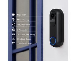 Draadloze Video Deurbel met Camera – Wifi & App – Inclusief SD Kaart – Live Beeld & Geluid – Geschikt voor Smartphone - Draadloos op Accu (9600 mAh) - zwart