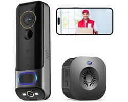 Draadloze WiFi-videodeurbelcamera met bel, 1080P HD Slimme videodeurbel met camera Werkt op batterijen - Draadloze Video Deurbel - Met Camera - Draadloze Beveiligingscamera - Video Doorbell - Deurbel Draadloos - Incl. Gong