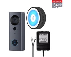DrPhone LM6-C – Camera Deurbel Met Binnen Bel + MicroSD-Kaart (64GB) Bekabeld - Smartcam Camera Deurbel Met Alexa & Google Assistant – Camera Deurbel Met Mobiele App – Zwart
