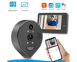 DrPhone LM8 Wifi 2.4Ghz Kijkgaatje Video Deurbel met 4,3 inch LCD Scherm – 1080P - 120° Groothoek Camera – Infrarood Nachtvisie – Tuya App Besturing – PIR-alarm voor bewegingsdetectie – Zwart