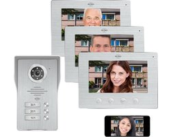 ELRO DV477IP3 Wifi IP Video Deur Intercom - 3 Appartementen - met 3x 7 inch kleurenscherm - Color Night Vision - Bekijken en communiceren via App