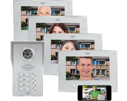 ELRO DV477IP4 Wifi IP Video Deur Intercom - 4 Appartementen - met 4x 7 inch kleurenscherm - Color Night Vision - Bekijken en communiceren via App