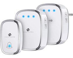 Equivera Draadloze Deurbel - Draadloze Deurbel - Draadloze Deurbel voor Buiten - Huis Deurbel - Belknop - 1 Zender + 2 Ontvangers - Waterdicht - Draadloze Deurbel Set