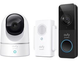 Eufy by Anker Videodeurbel + 2K Beveiligingscamera bundel - Zwart en wit-Pan & tilt - Voor binnen en buiten