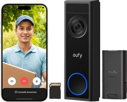 eufy Security C31 Video Deurbel - Add-on - Video Doorbell - 2K Resolutie - Nachtzicht - Draadloos/Batterij - Live videogesprek, 24/7 opname, Mens- en bewegingsdetectie, Compatibel met HomeBase S380, Geen abonnementskosten