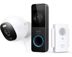 eufy Security Doorbell -Video Deurbel C210 Wi-Fi + E220 2K camera met 24/7 opname (incl 16GB SD Kaart) - Geen Homebase nodig Deurbelset