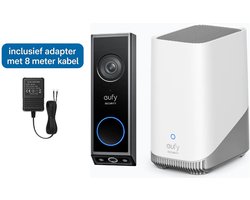 eufy Security E340 Video Deurbel + HomeBase 3 S380 – Video Doorbell - Dual-Cam technologie, 2K Full HD-resolutie, kleur nachtzicht, AI-pakketdetectie + deurbel adapter met 8 meter kabel - Bundelvoordeel
