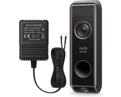 eufy Security Video Deurbel Dual 2 Pro +Hoogwaardige AC/AC Adapter – met 6 meter kabel– Video Doorbell- 2K HD – Dubbele Camera's – Pakketdetectie – Gezichtsherkenning – Batterijgevoed - LET OP, werkt NIET zonder homebase 2 of 3