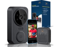 Ferodelli Video Deurbel - Deurspion Met Camera En Wifi - Videodeurbel - Draadloos - Deurbel (t-ring geluid) - Buiten - 15M Bereik - Zwart