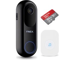 Finex™ Video Deurbel V2 - Inclusief Binnenbel & SD-kaart(64GB) Vast stroom of Batterijen - 2K Ultra HD - WiFi - T-ring geluid - Zonder abonnement - Video deurbel met Camera