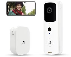 HD Smarthome Video Deurbel V3.1 - WIT video beelden op SD geheugenkaart (incl. 2 x Oplaadbare accu batterijen en losse bel. T ring. Geschikt voor Tuya en Smarlife app.