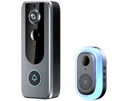 Host X Slimme Video Deurbel - Draadloos WiFi - 720P HD Camera -Live camera Altijd kan checken- Zonder abonnement - Nachtzicht - Waterdicht IP65 - Grijs