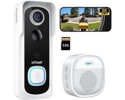 ieGeek 2K Ultra HD Slimme Draadloze Video Deurbel Met Camera - Geen abonnement - Deurbellen Met Camera - Deurbel Draadloos WiFi - Waterdicht - Incl. Gong - Incl. 32GB SD