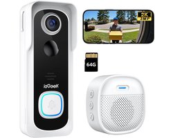 ieGeek 2K Ultra HD Slimme Draadloze Video Deurbel Met Camera - Geen abonnement - Deurbellen Met Camera - Deurbel Draadloos WiFi - Waterdicht - Incl. Gong - Incl. 64GB SD