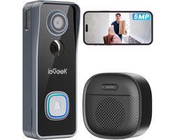 ieGeek Deurbel Camera Draadloos 5MP - videodeurbel - geen abonnement - nachtzicht - 2-weg audio - PIR-bewegingsdetectie - 2,4 GHz wifi