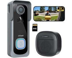 ieGeek J1 2K Draadloze Video Deurbel - 2K FHD - Accu Grijs - Op batterijen - Eenvoudige installatie - Live videogesprek - Mens- en bewegingsdetectie - Geen abonnementskosten - Incl. 64GB SD