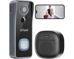 ieGeek Security Bell J9 Video Deurbel - Add-on - Video Doorbell - Cam technologie, 2K Resolutie Full HD - resolutie, kleur nachtzicht - Draadloos/Batterij - Live videogesprek, 24/7 opname, Mens- en bewegingsdetectie - Waterdicht