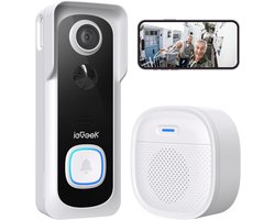 ieGeek Video-deurbel 2K 3MP - batterij 5200mAh - deurbel met camera - nachtzicht - tweeweg-audio - KI-herkenning