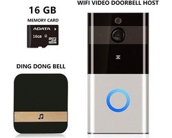 iFoulki Draadloze HD 1080p videodeurbel - Draadloos - Waterdicht - Met bel - 16 GB geheugenkaart - Bewegingsdetectie - Videocamera