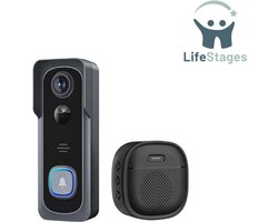 LifeStages - Deurbel Met Camera Draadloos Wifi - WiFi-Videodeurbel met Camera - 2K HD-Bel - 2,4 GHz WiFi - Nachtzicht - PIR-Persoonsdetectie - 2-Weg Audio - Compatibel met Alexa - Ondersteunt SD- en Cloudopslag - met Beltoon