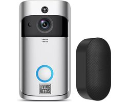 Living Needs - Slimme Video Deurbel met Camera – Zilver - Full HD beeld - Met Nachtzicht, App & Bewegingsmelder - Draadloos