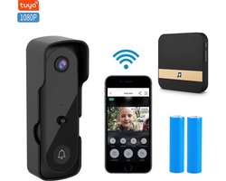 NP-products HD Video Deurbel - Model T30 inclusief 64gb sd kaartje - Camera Deurbel - HD Video Deurbel - Zwart - Video Deurbel met Camera en WiFi - Smal type Video Deurbel - 1080p Deurbel Draadloos - Video - Draadloos - Deurbel Draadloos