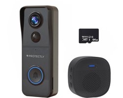 Protectly® 4K Ultra HD Slimme Draadloze Video Deurbel Met Camera - Geen abonnement - Deurbellen Met Camera - Deurbel Draadloos WiFi - Waterdicht - Incl. Gong (T-ring geluid) - Incl. 64GB SD