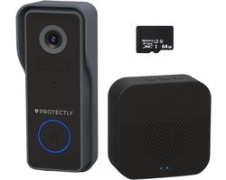 Protectly® Slimme Draadloze Video Deurbel Met Camera - 2K Ultra HD - Geen abonnement - Deurbellen Met Camera - Deurbel Draadloos WiFi - Waterdicht - Incl. Gong (T-ring geluid) - Incl. 64GB SD