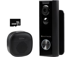 Quality4Less™ - Slimme Draadloze Video Deurbel met camera - 3MP Ultra HD - Wifi deurbel - Zonder abonnement - Incl. draadloze gong en 32GB SD-Kaart - (T-ring geluid) - Zwart