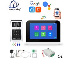 Smart WIFI deur intercom touchscreen met voeding voor elektrisch slot en bediening via Smart Life APP werkt met Alexa en Google spraaksturing.T-2303V