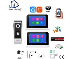 Smart WIFI deur intercom/videofoon 2 touchscreen met voeding voor elektrisch slot. T-2301V-1-2