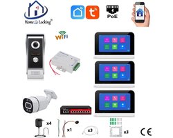 Smart WIFI deur intercom/videofoon touchscreen met bediening via Smart Life APP werkt met Alexa en Google spraaksturing. T-2301V-1-3+C