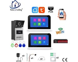Smart WIFI deur intercom/videofoon touchscreen met bediening via Smart Life APP werkt met Alexa en Google spraaksturing. T-2302-1-2